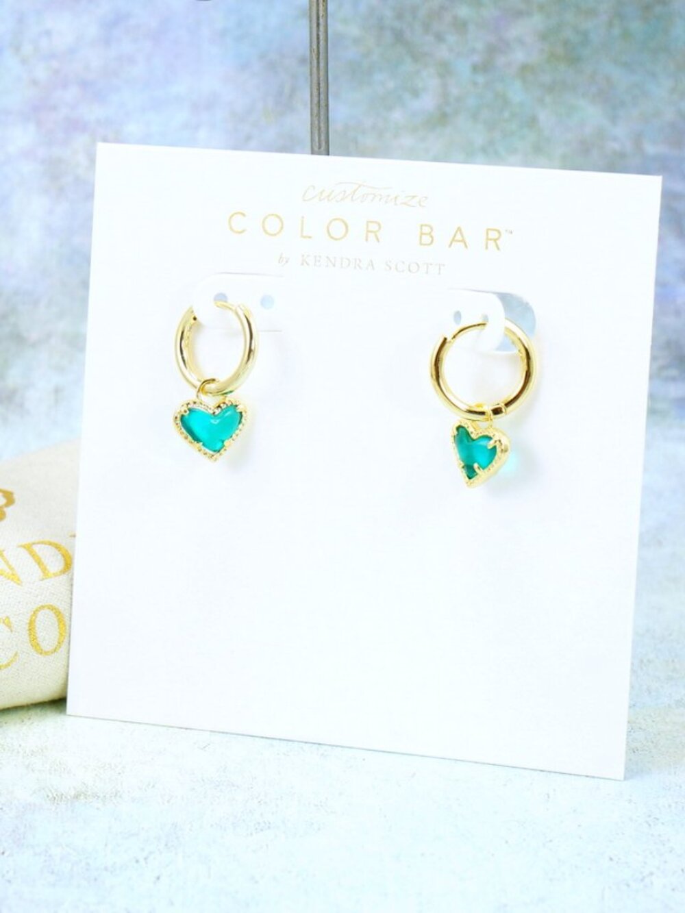 Kendra Scott Ari Heart Huggie London Blue Earrings Gold Plated December - Picture 2 of 5